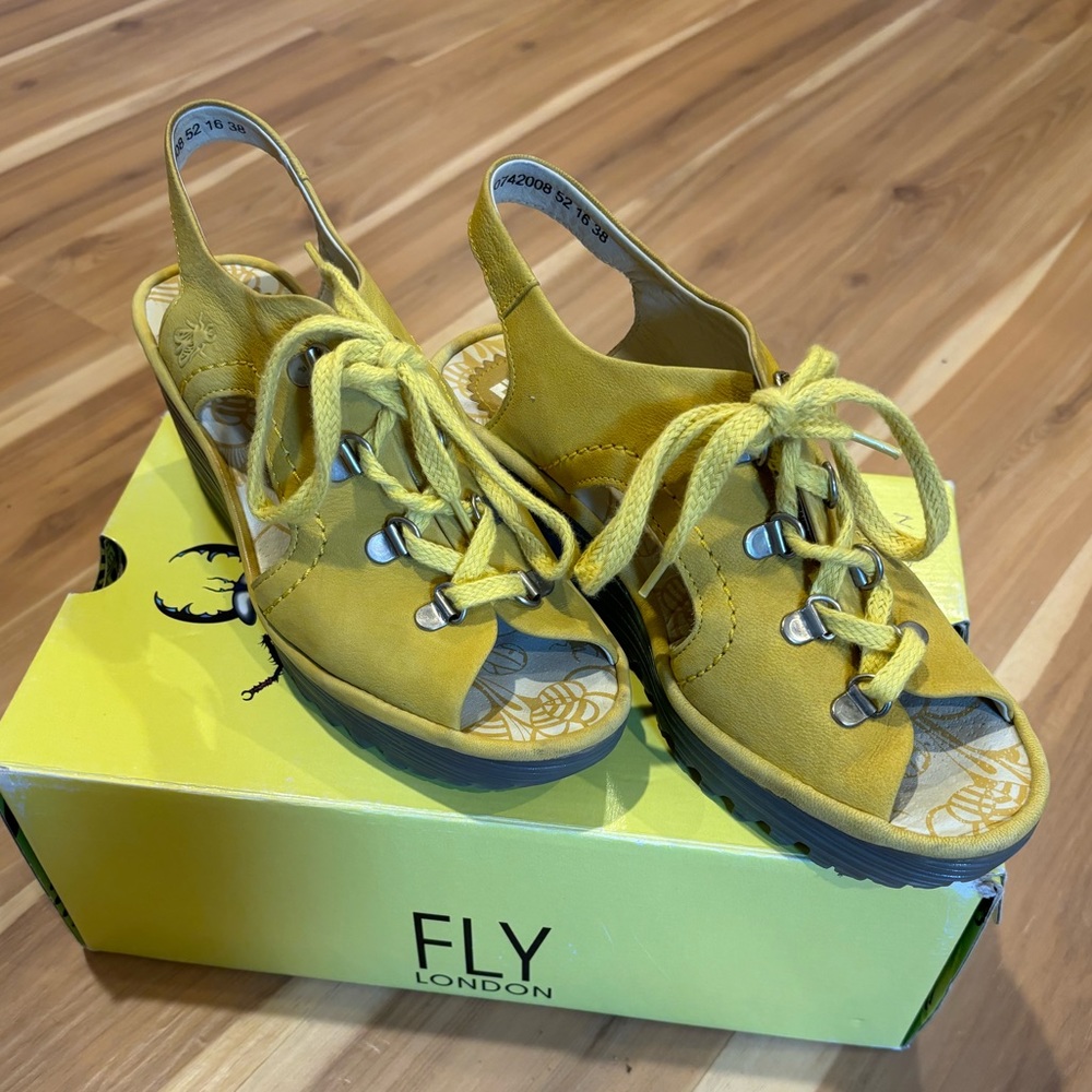 FLY London Leather Lace Up Wedge Sandals
